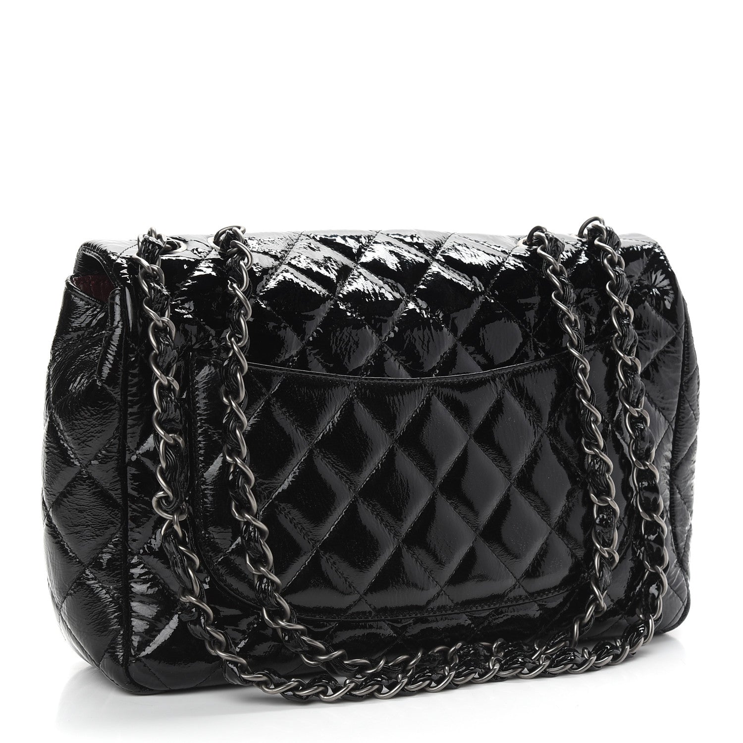 Chanel Crinkled Patent Quilted Jumbo Single Flap Black 3 of 9