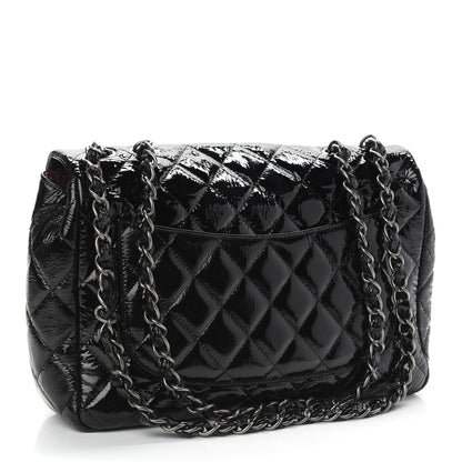 Chanel Crinkled Patent Quilted Jumbo Single Flap Black 3 of 9