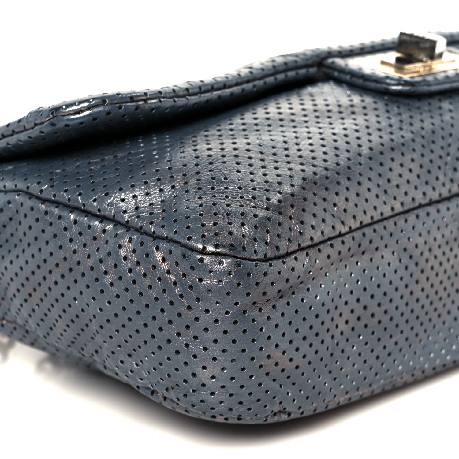 Chanel Metallic Crackled Calfskin Perforated Drill Flap Silver 9 of 10