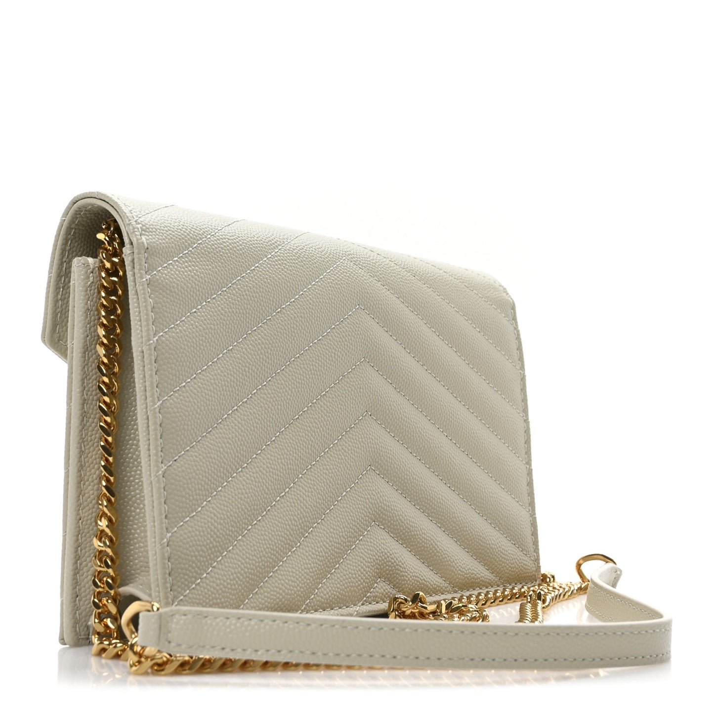Grain De Poudre Matelasse Chevron Monogram Envelope Chain Wallet Crema Soft