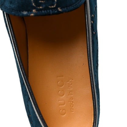 Gucci Velvet GG Monogram Horsebit Mens Jordaan Loafers  11 Blue Beige 7 of 10