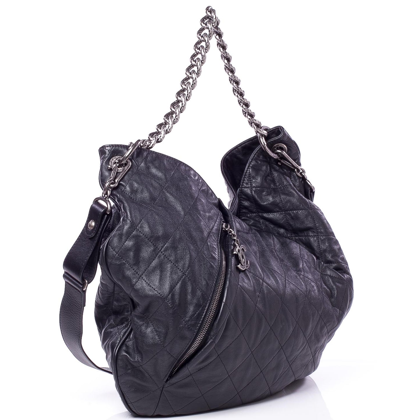 Calfskin Coco Pleats Hobo Black