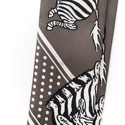 Hermes Silk Les Zebres Twilly Gris Taupe Black White 5 of 7