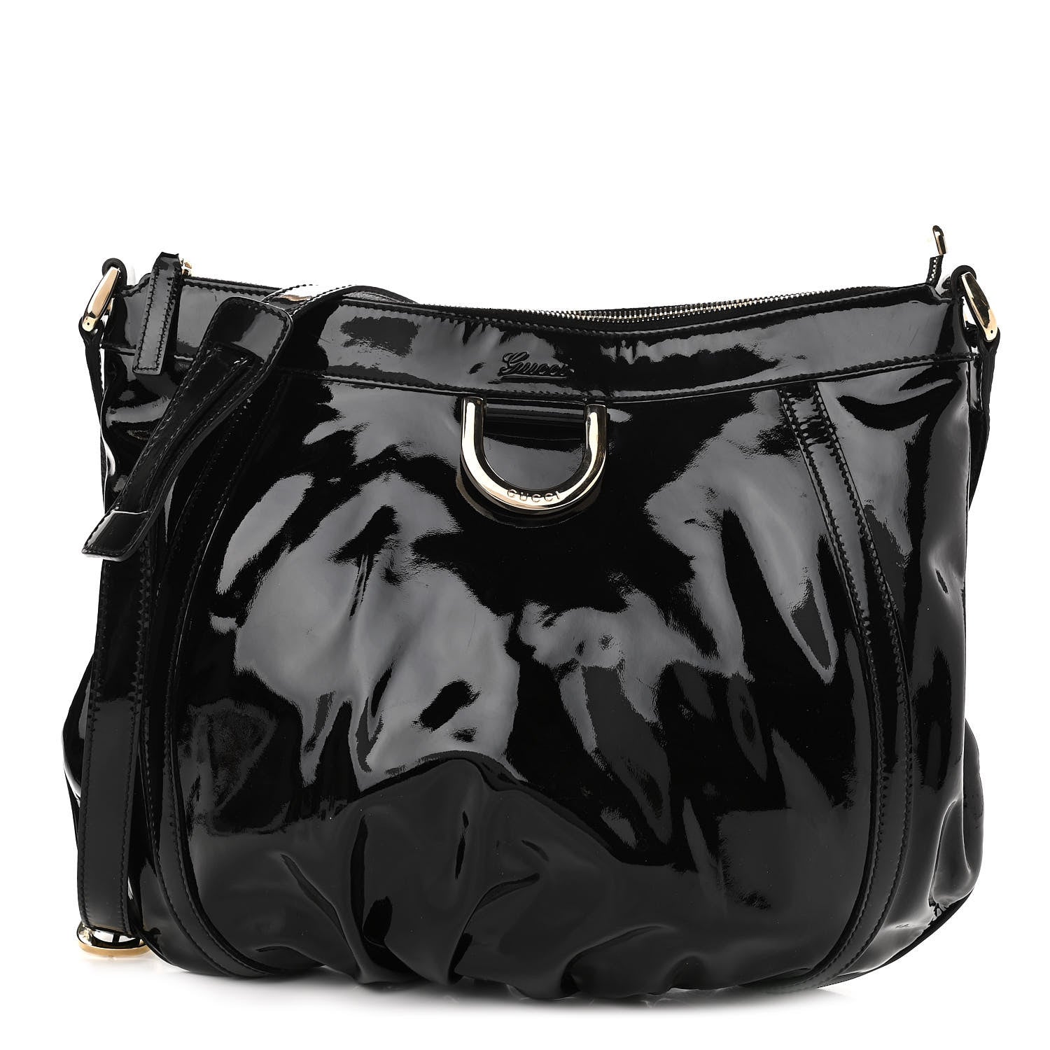 Gucci Patent Large D Gold Ring Messenger Black 1 of 10