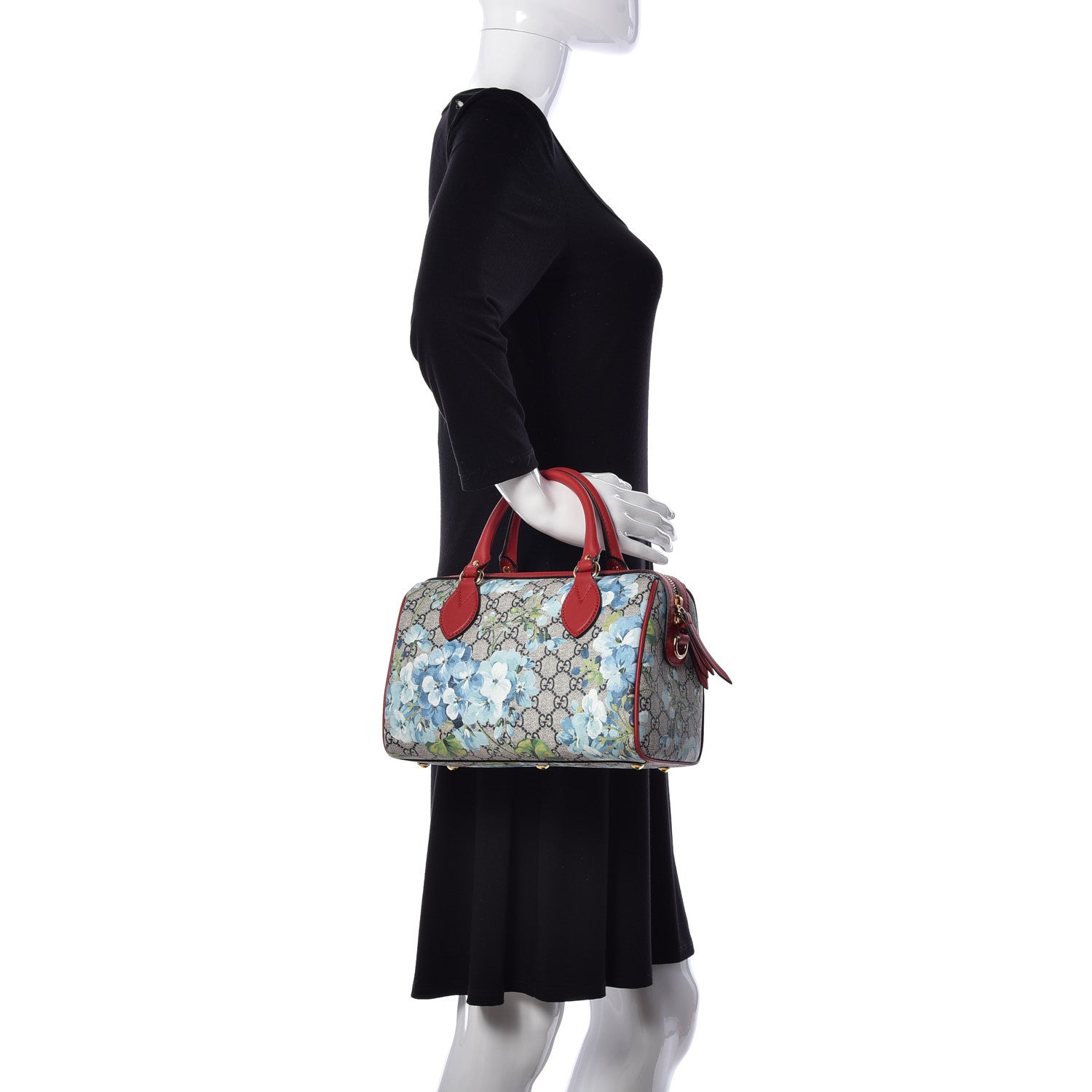 Gucci GG Supreme Monogram Blooms Small Boston Beige Blue Navy Hibiscus Red 3 of 10