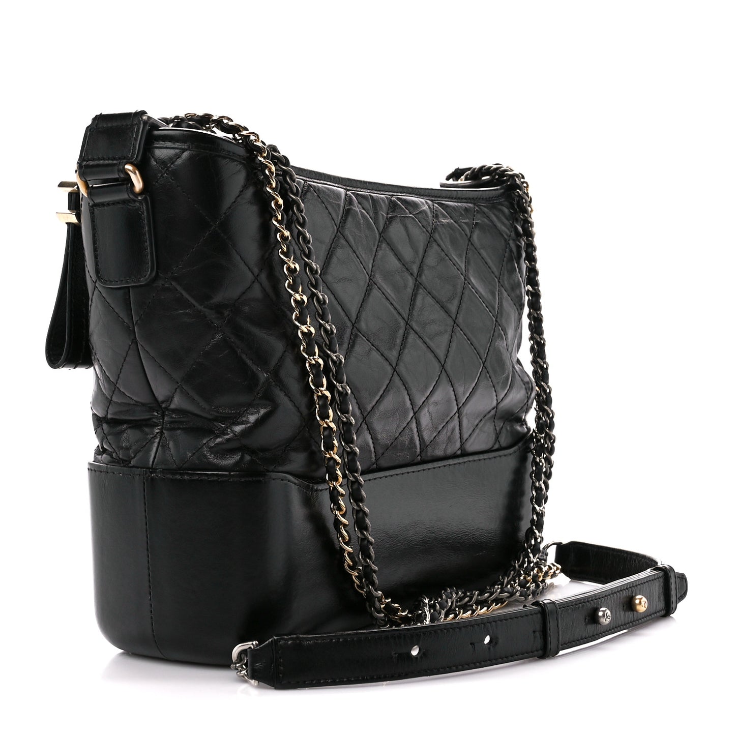 Aged Calfskin Quilted Medium Gabrielle Hobo Black