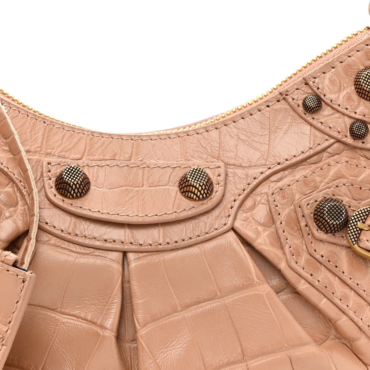 Balenciaga Extra Supple Calfskin Crocodile Embossed Le Cagole Shoulder Bag XS Nude Beige 9 of 11