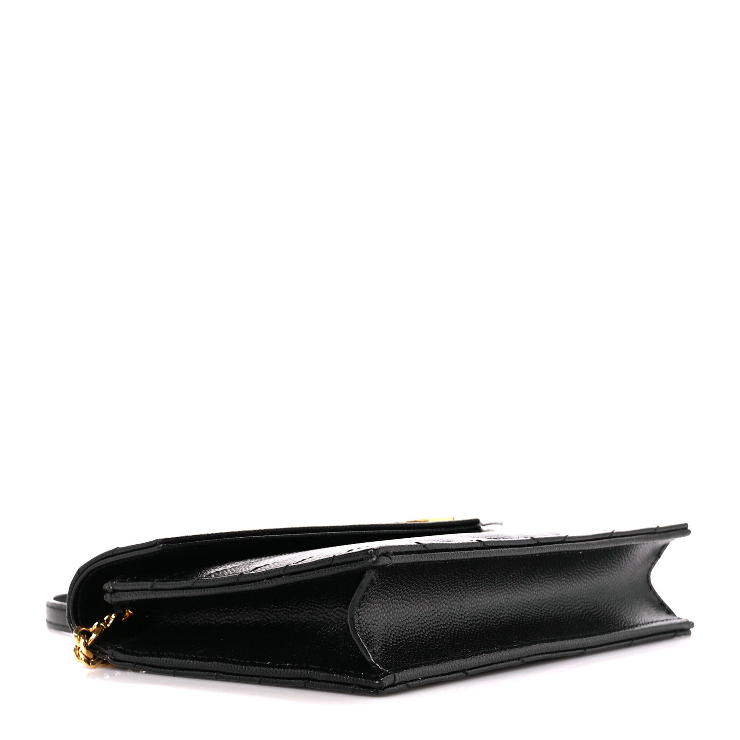 Saint Laurent Grain De Poudre Matelasse Chevron Monogram Envelope Chain Wallet Black 4 of 11