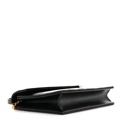 Saint Laurent Grain De Poudre Matelasse Chevron Monogram Envelope Chain Wallet Black 4 of 11