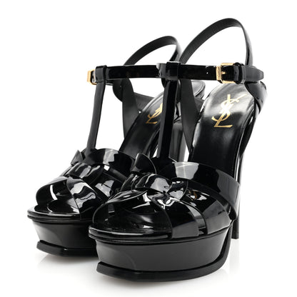 Saint Laurent Patent Tribute 105 Platform Sandals 38 Black 2 of 7