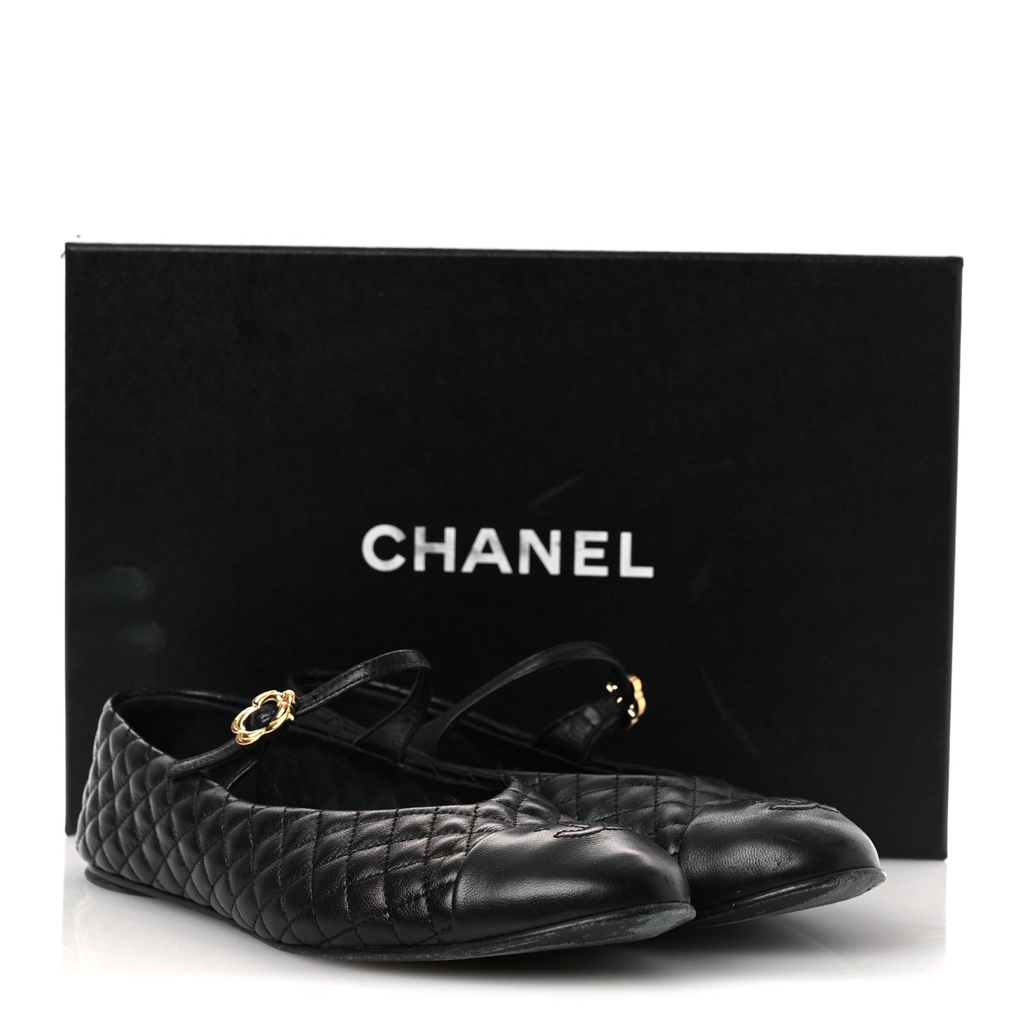 Lambskin Quilted Mary Jane Flats 38.5 Black