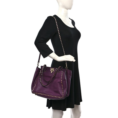 Valentino Garavani Vitello Medium Rockstud Tote Grape 2 of 10