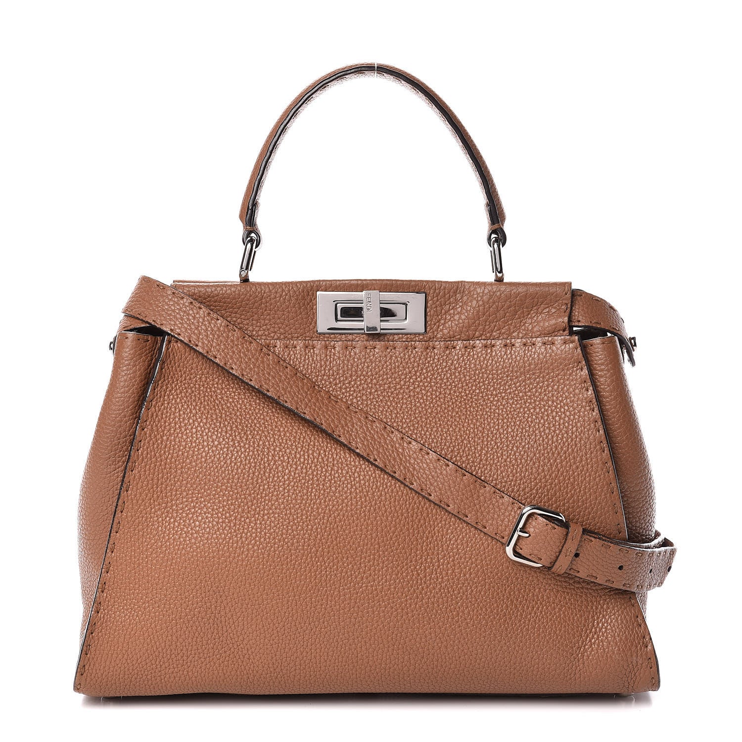 Fendi Cuoio Romano Selleria Bi-Color Medium Peekaboo Iconic Satchel Mou Deserto 1 of 14