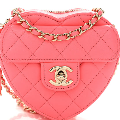 Chanel Lambskin Quilted CC In Love Heart Clutch With Chain Pink 1 of 9