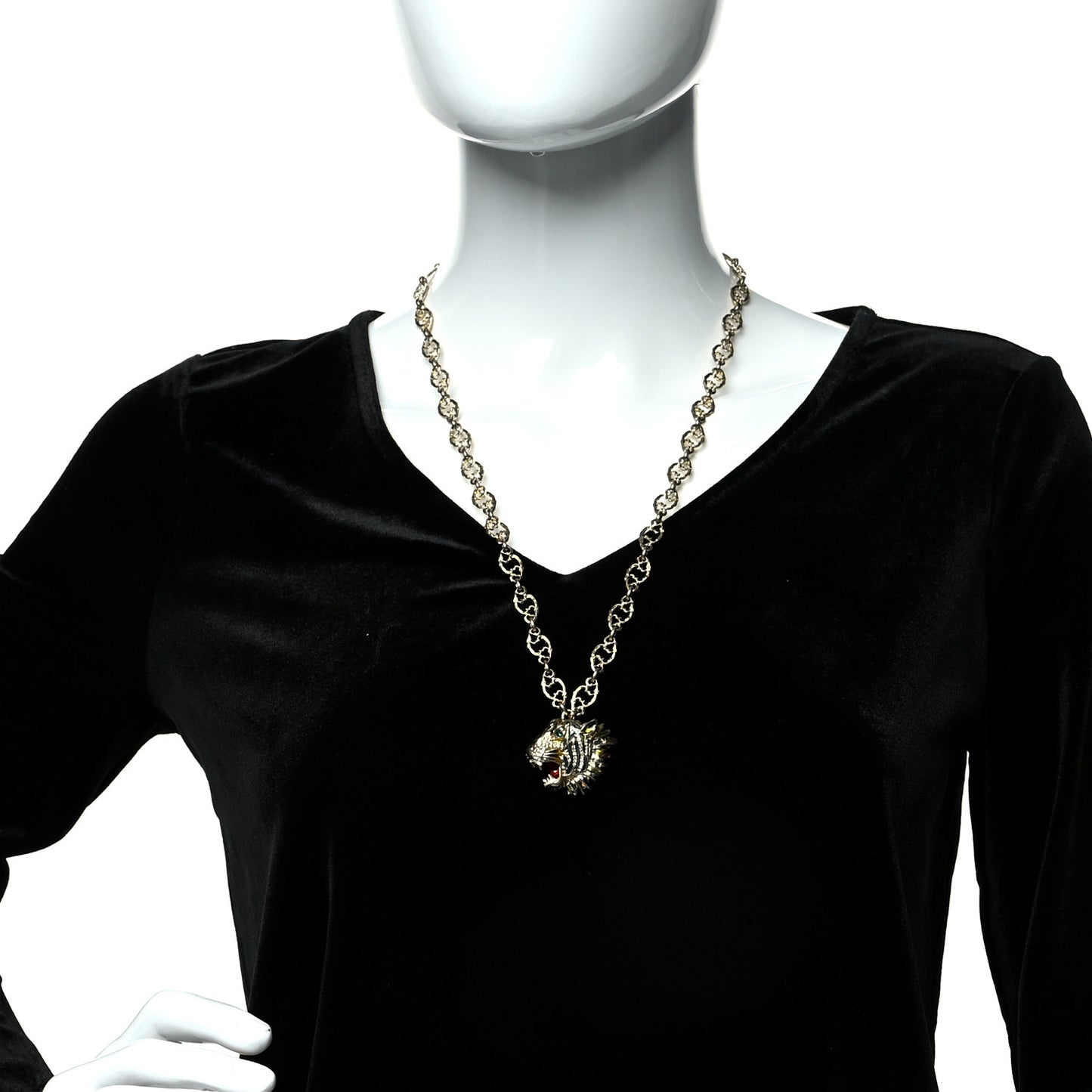 Metal Enamel Roaring Tiger Pendant Necklace Gold