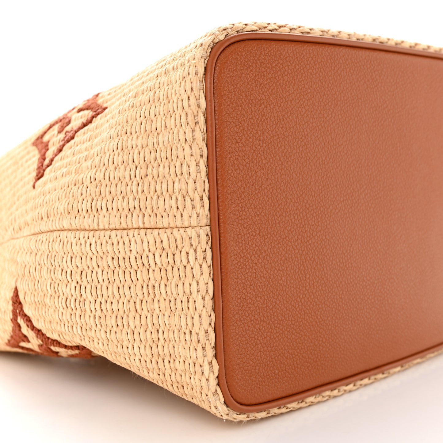 Raffia Calfskin Monogram Neonoe MM Tan