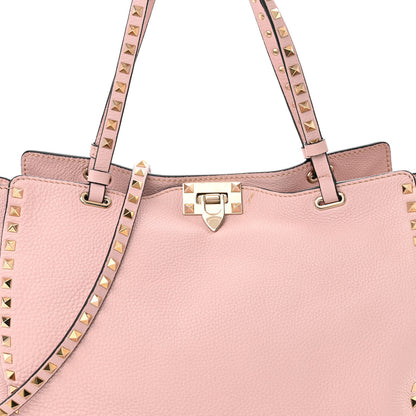 Valentino Garavani Pebbled Calfskin Medium Rockstud Tote Water Rose 7 of 10