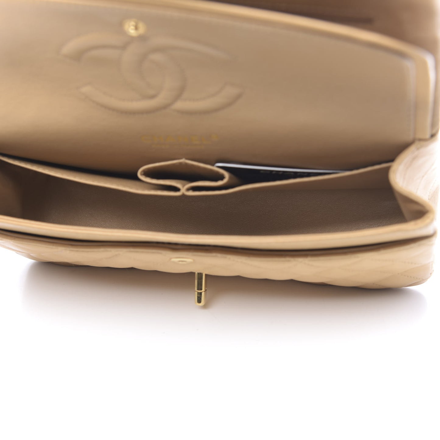 Lambskin Quilted Medium Double Flap Beige
