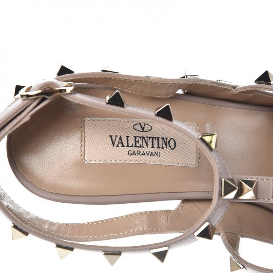Valentino Garavani Pebbled Calfskin Rockstud Ankle Strap Pumps 38 Poudre 6 of 10