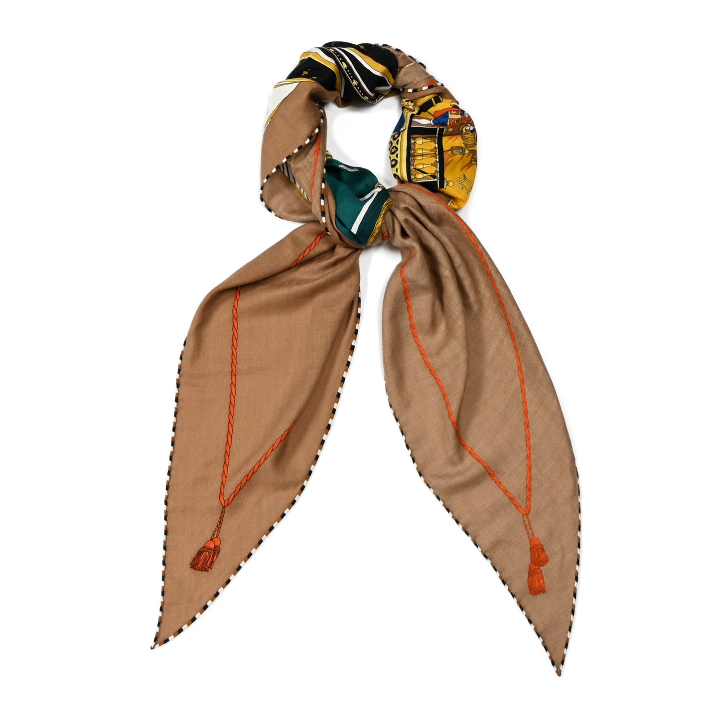 Cashmere Silk La Reale Giant Pointe Triangle Shawl Beige Dore Vert