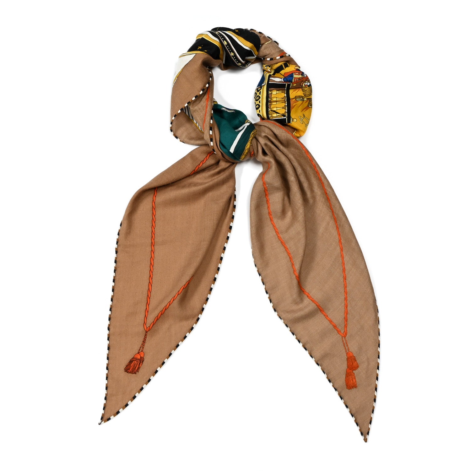 Hermes Cashmere Silk La Reale Giant Pointe Triangle Shawl Beige Dore Vert 1 of 4