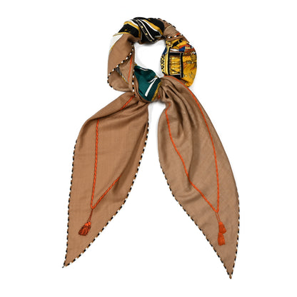 Hermes Cashmere Silk La Reale Giant Pointe Triangle Shawl Beige Dore Vert 1 of 4