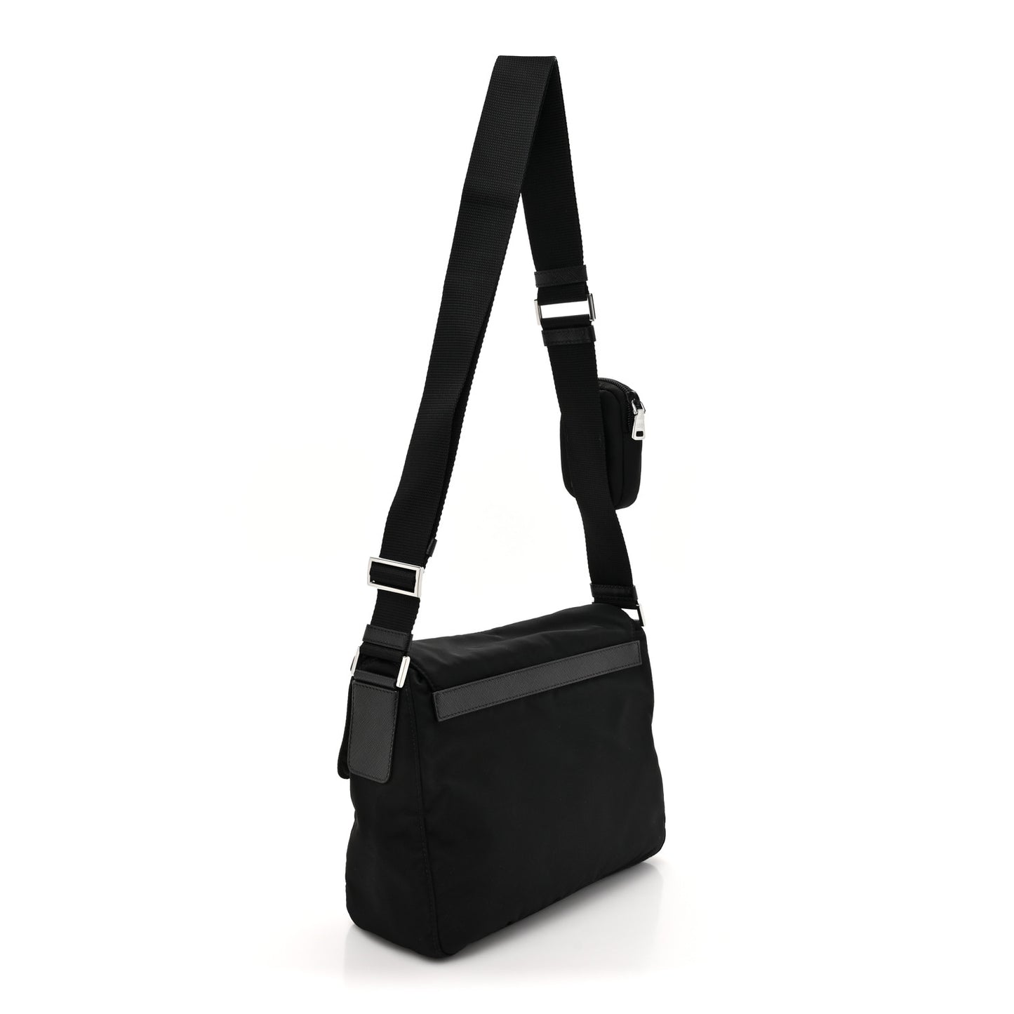 Re-Nylon Vela Saffiano Pocket Single Buckle Messenger Shoulder Bag Black