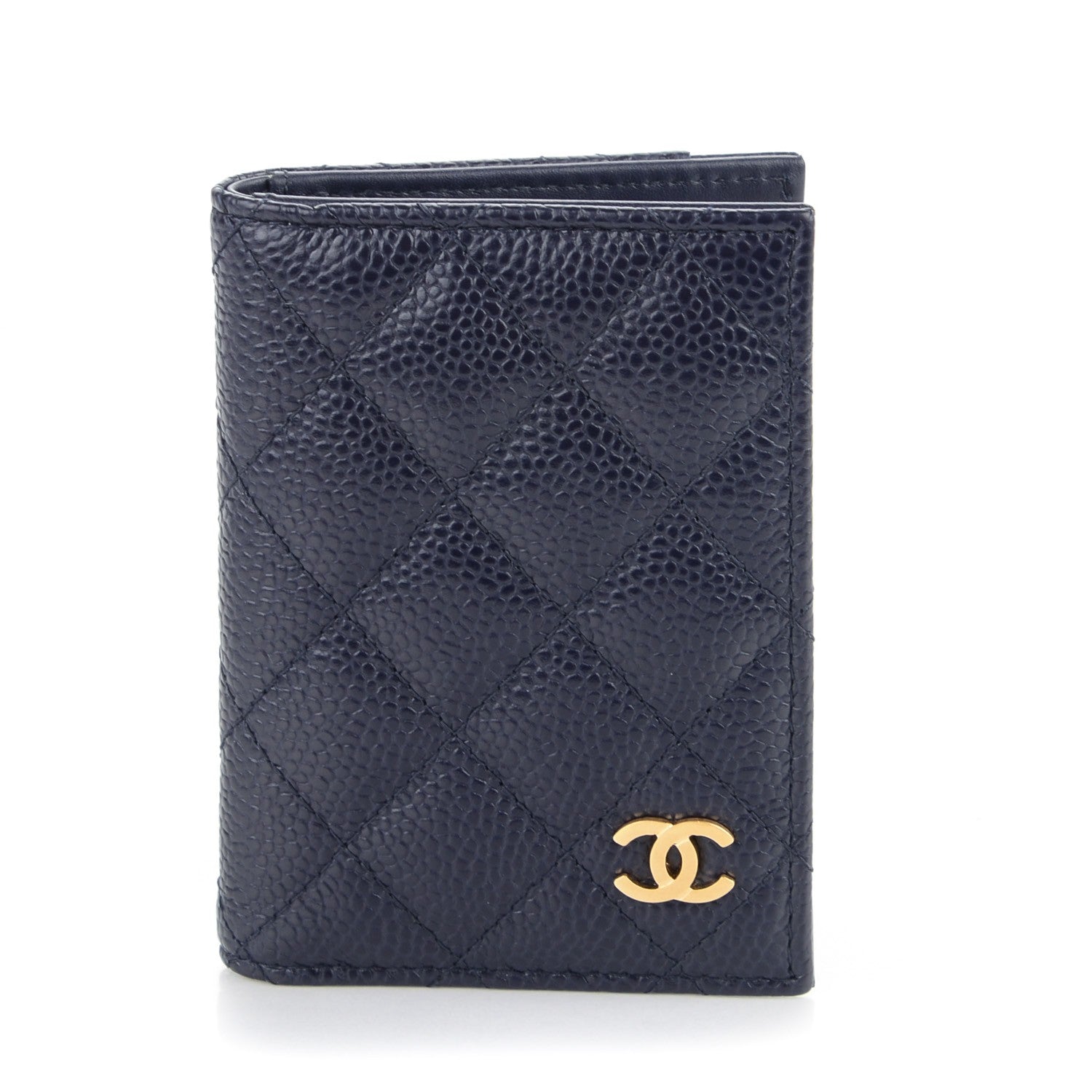Chanel Caviar Quilted Card Holder Wallet Dark Blue 1 of 7