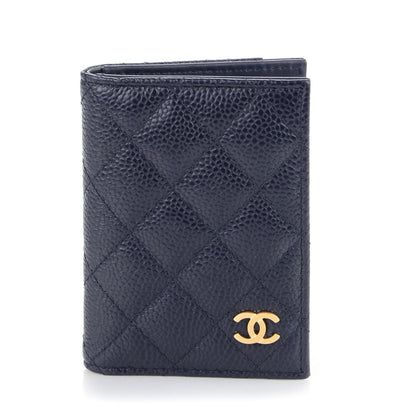 Chanel Caviar Quilted Card Holder Wallet Dark Blue 1 of 7