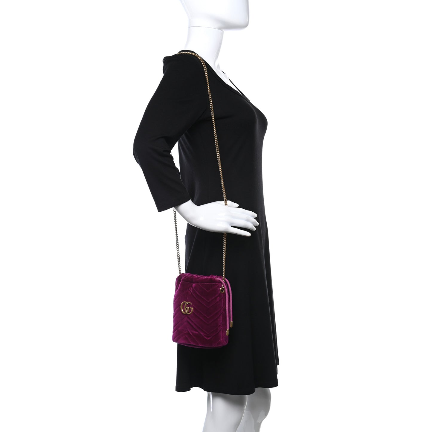 Velvet Matelasse Mini GG Marmont 2.0 Bucket Bag Fuchsia Violet Cyclamen