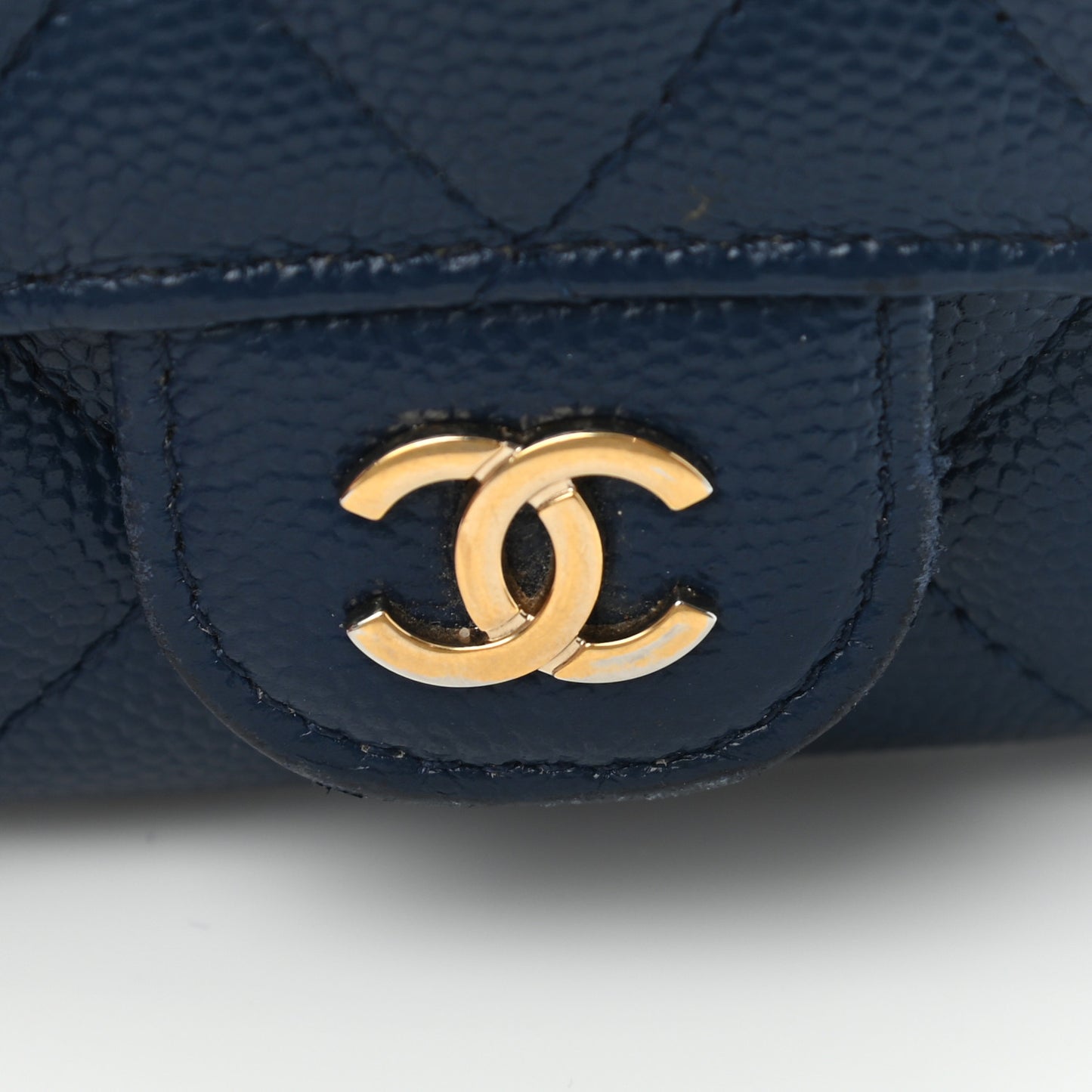 Caviar Quilted Flap Card Holder Navy Blue
