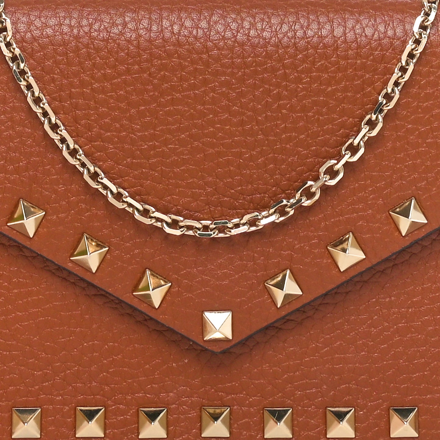 Pebbled Calfskin Rockstud Envelope Wallet on Chain Bright Cognac