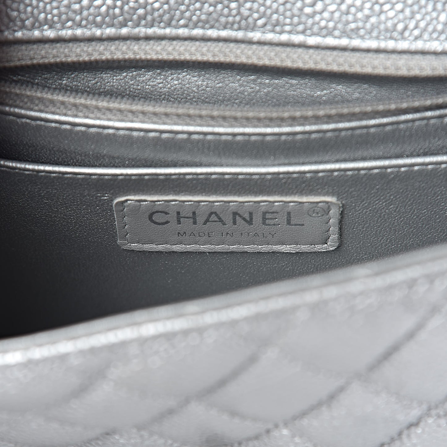 Metallic Caviar Quilted Mini Square Flap Silver