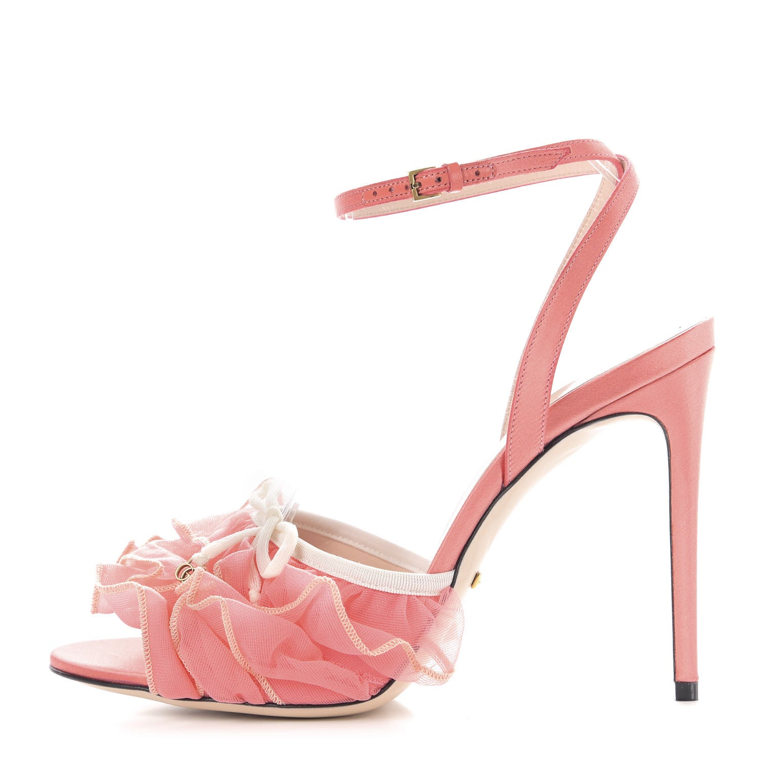 Gucci Tulle Ruffle High Heel Slingback Sandals 38.5 Peach White 1 of 9