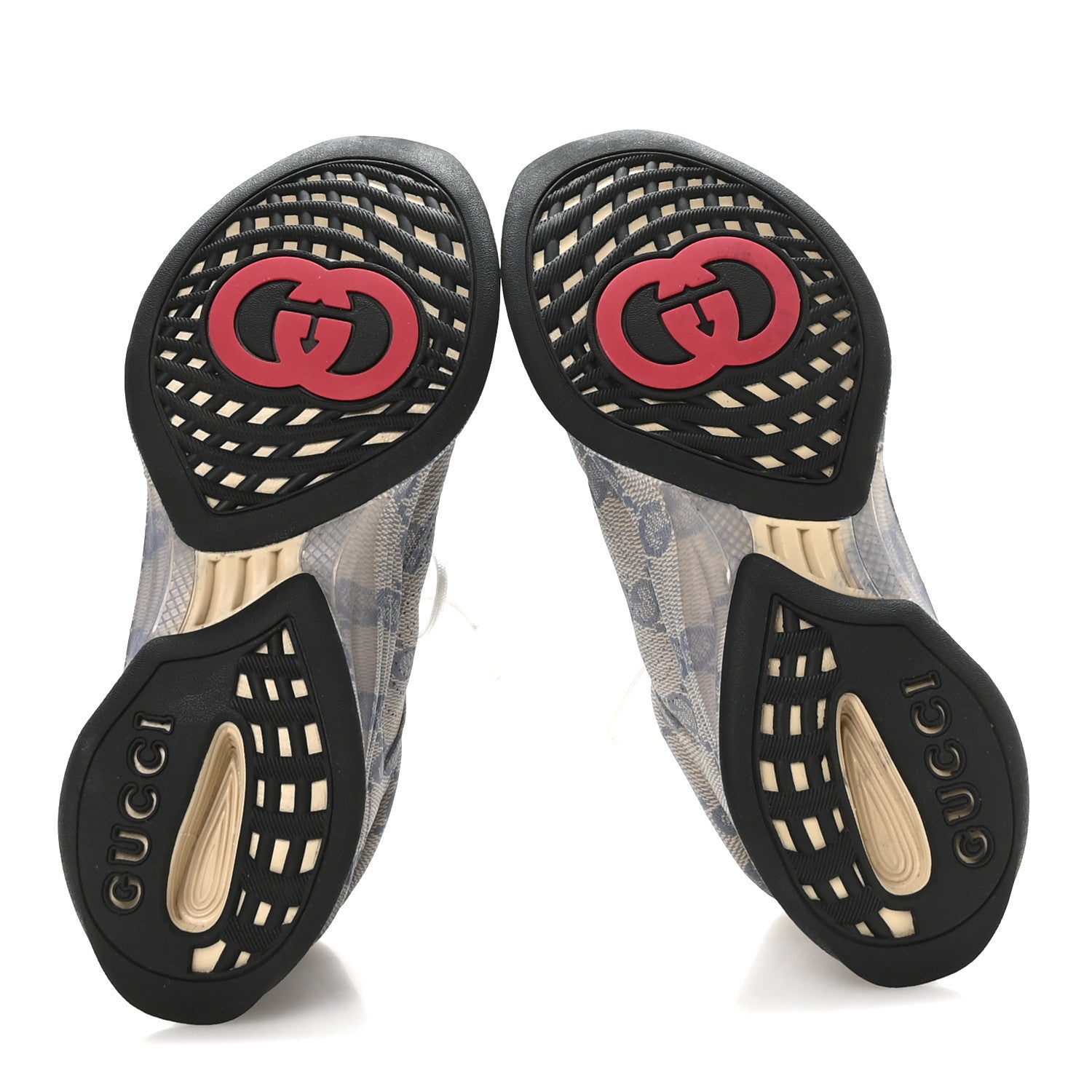 Gucci Ultralight Plume Calfskin Monogram Printed Womens Gucci Run Sneakers 37 Beige Blue 6 of 9