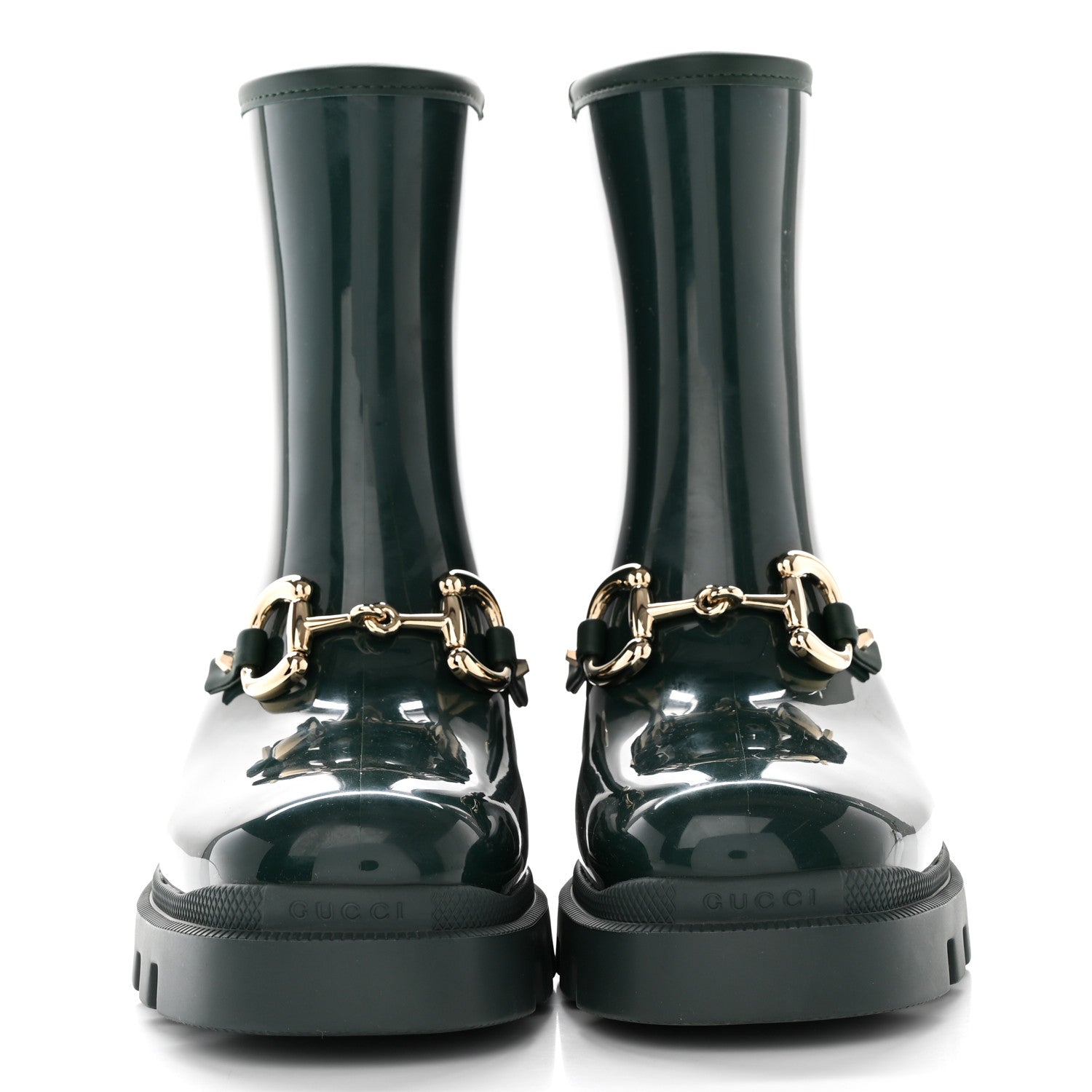 Gucci Rubber Womens Horsebit Ankle Boots 38 Vintage Green 2 of 15