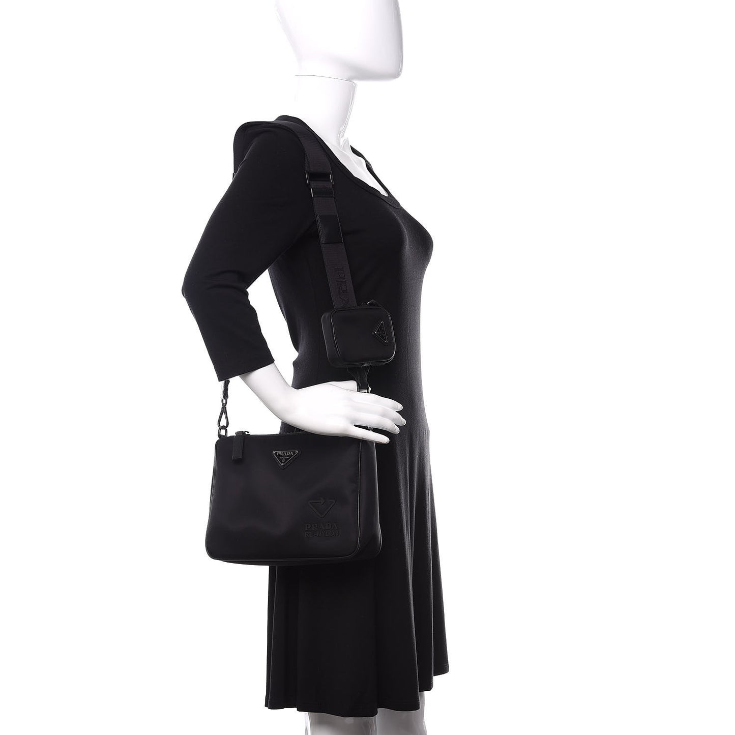 Re-Nylon Saffiano Pocket Zippered Shoulder Bag Black