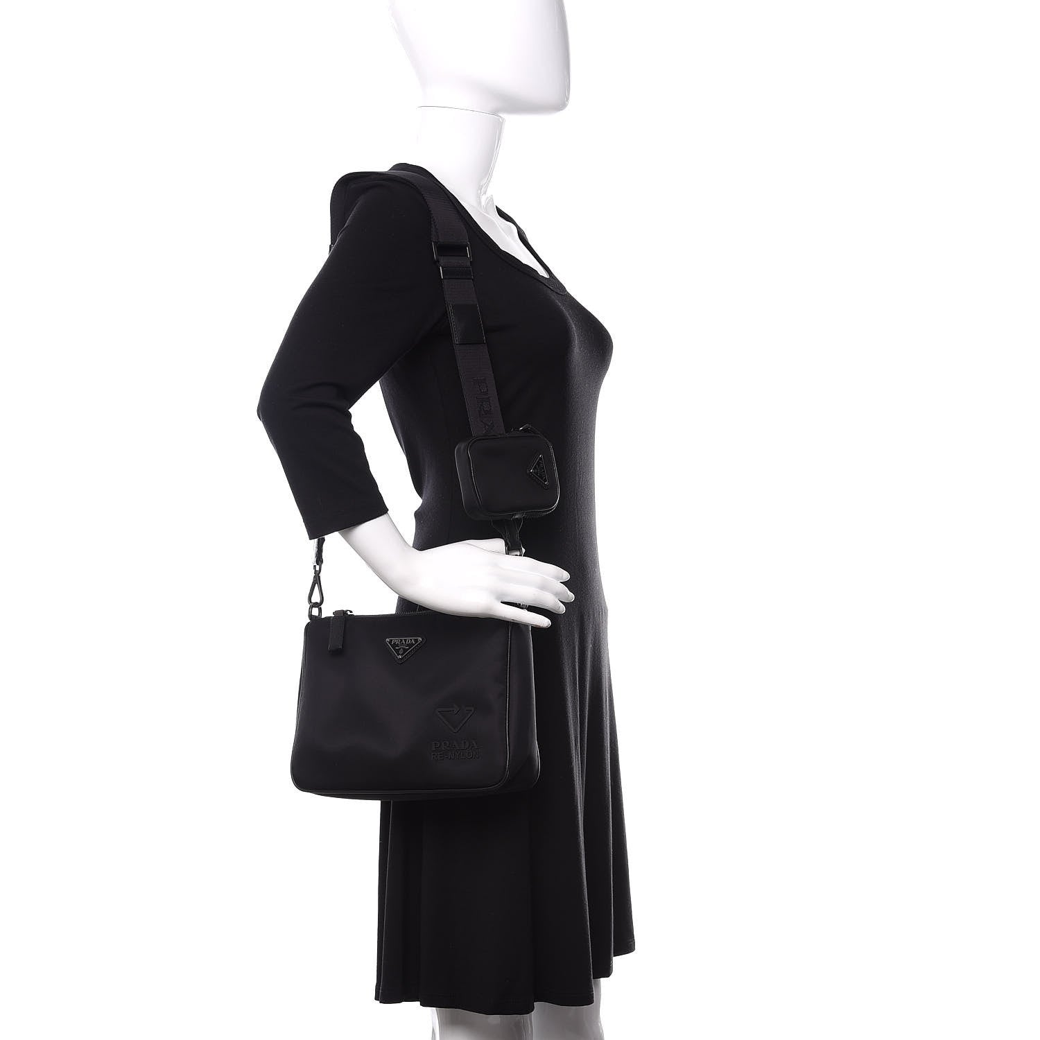 Prada Re-Nylon Saffiano Pocket Zippered Shoulder Bag Black 2 of 10