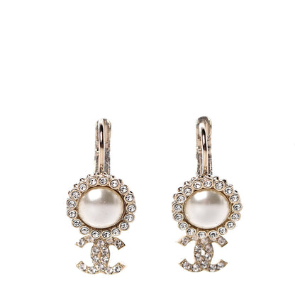 Chanel Crystal Pearl CC Drop Earrings Light Gold 1 of 5
