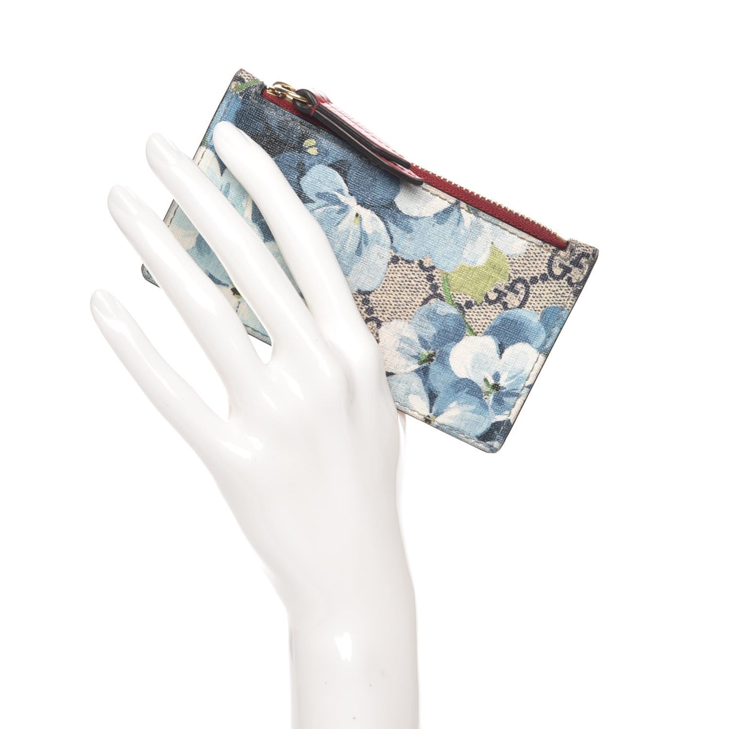 GG Supreme Monogram Blooms Coin Case Card Holder Beige Blue Navy Hibiscus Red