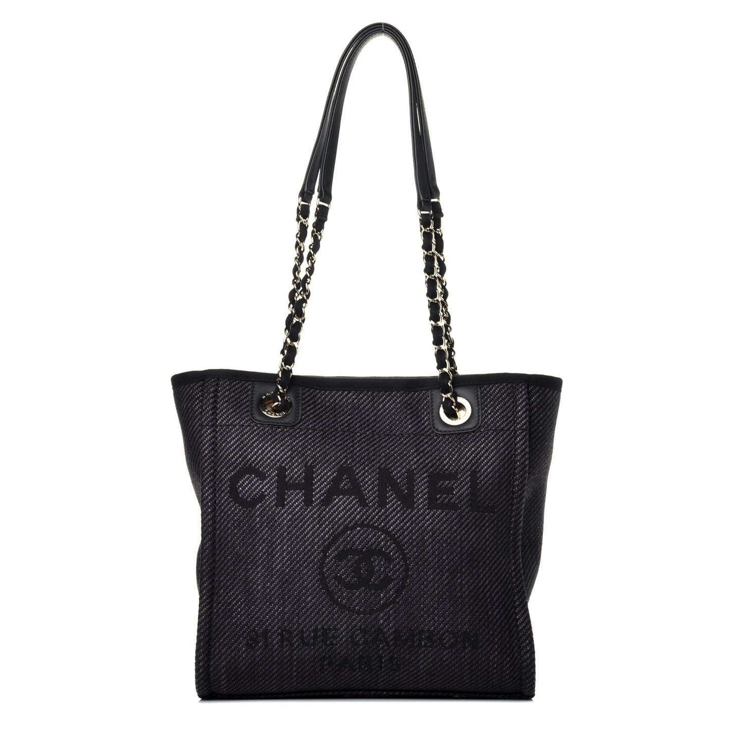 Mixed Fibers Calfskin Mini Deauville Tote Black