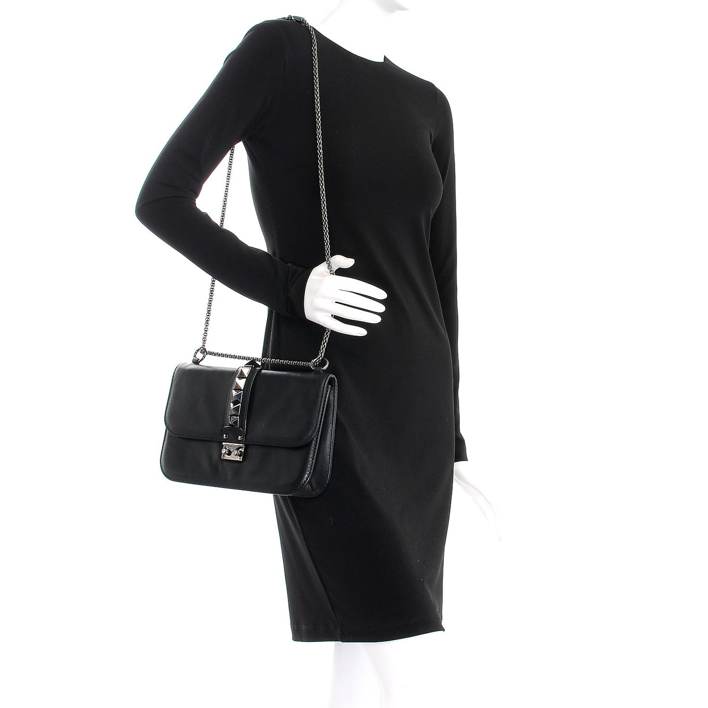 Vitello Medium Glam Lock Rockstud Flap Black