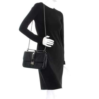 Valentino Garavani Vitello Medium Glam Lock Rockstud Flap Black 2 of 9