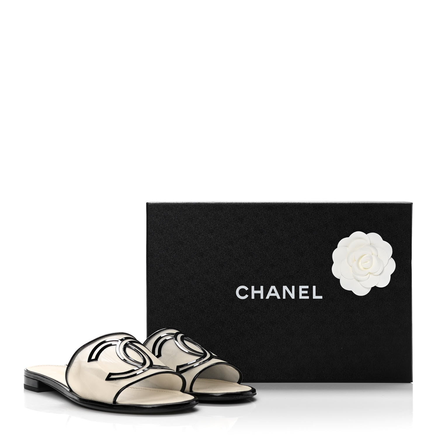 Chanel Mesh Patent Calfskin CC Sandal Mule 41 Beige Black 11 of 11