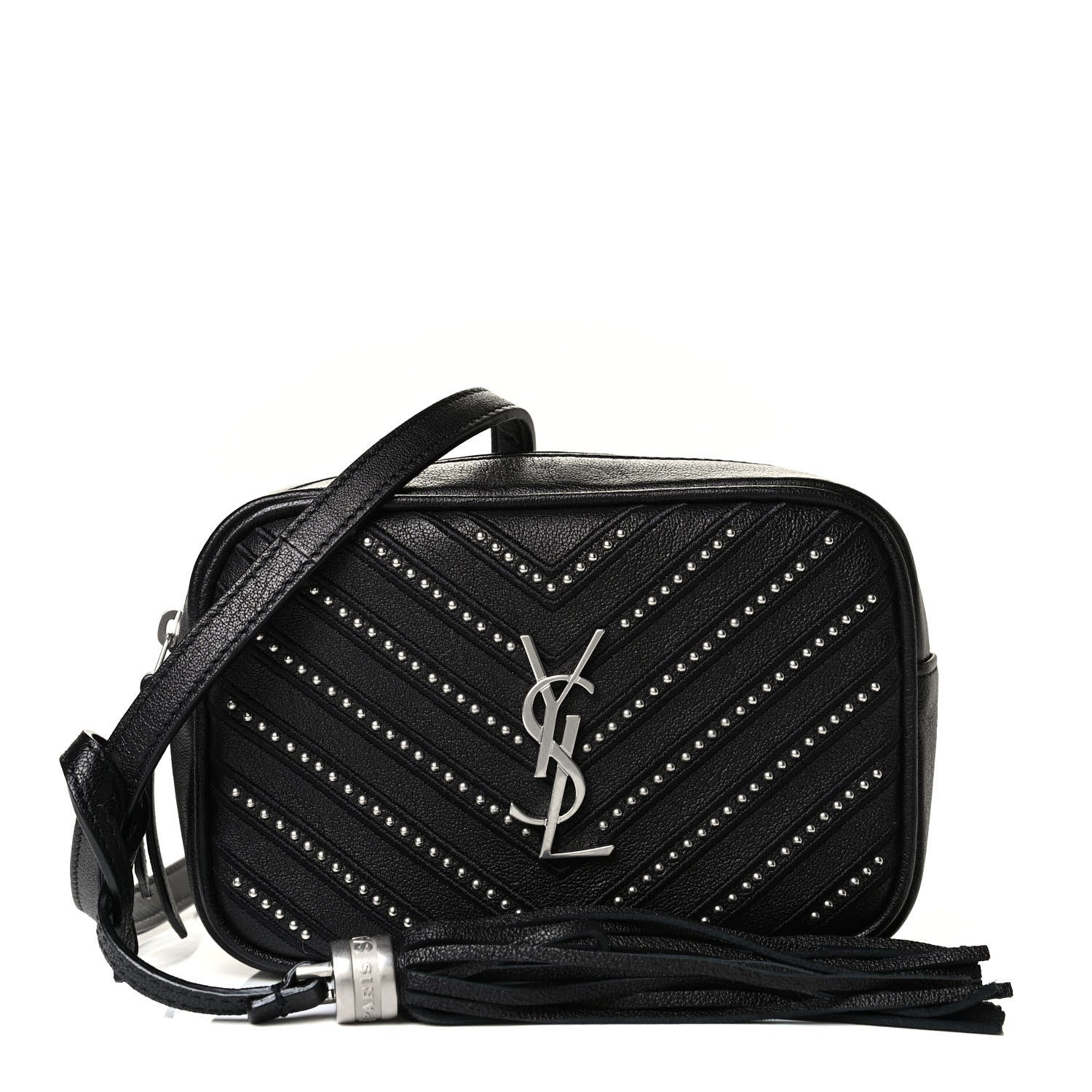 Saint Laurent Calfskin Matelasse Studded Monogram Lou Belt Bag Black 2 of 9