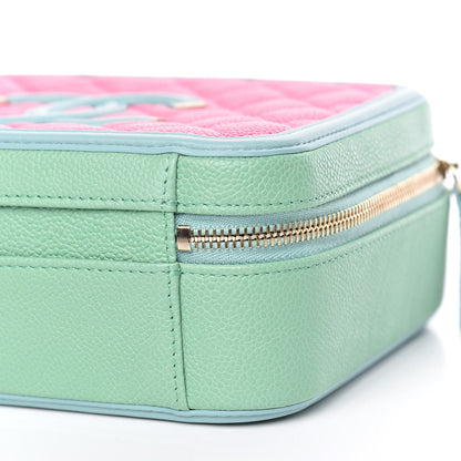 Chanel Caviar Quilted Medium CC Filigree Vanity Case Pink Green Blue 6 of 10