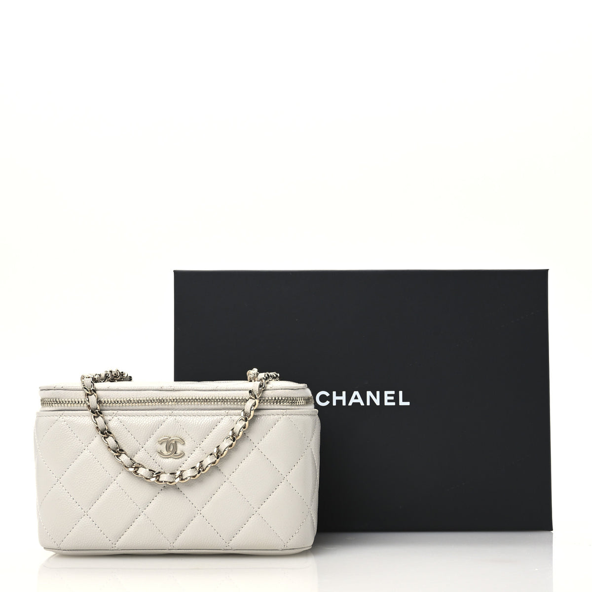 Chanel Caviar Quilted Small Tiny CC Vanity Case With Chain Light Grey 12 of 12