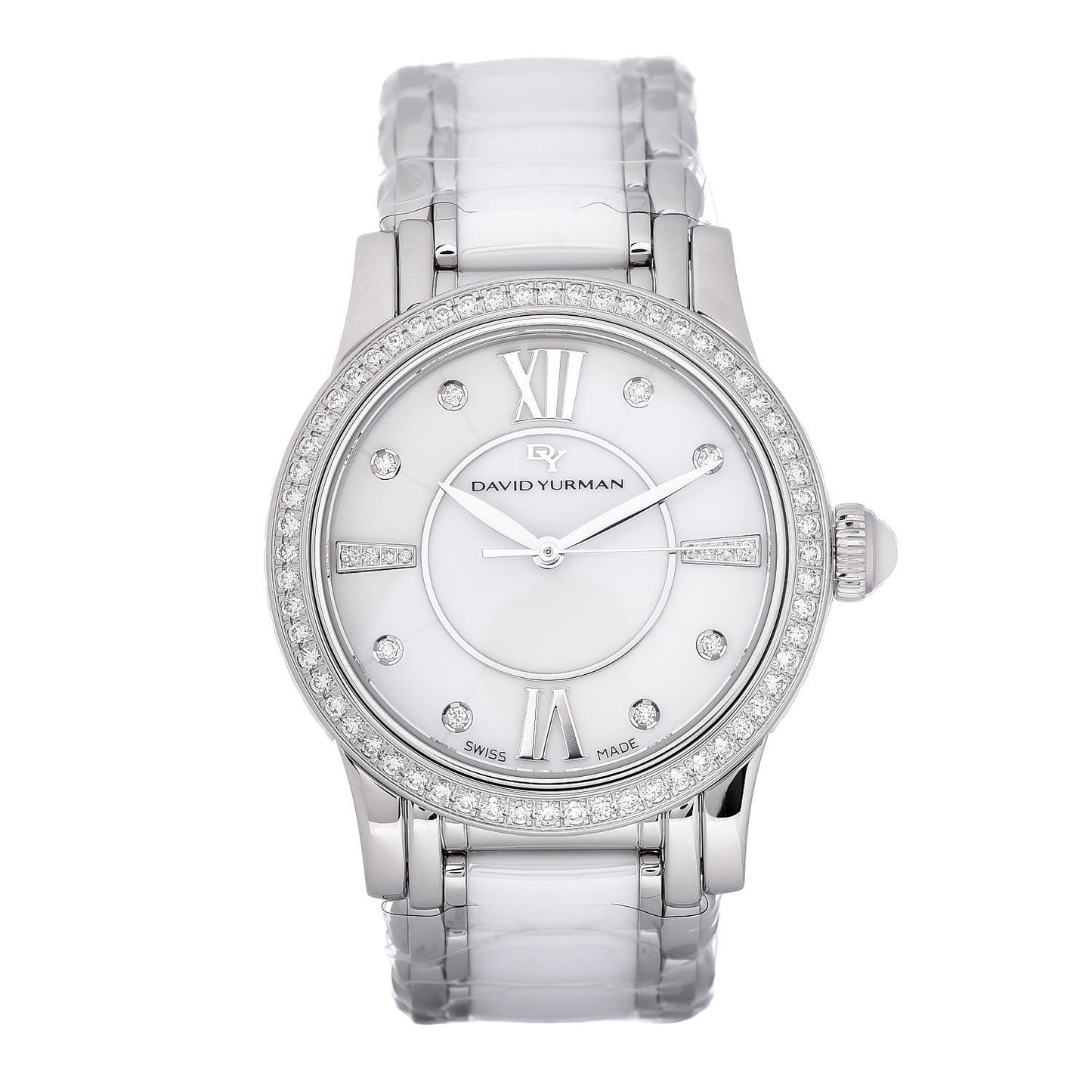 Stainless Steel Ceramic Diamond Bezel 34mm Classic Quartz Watch White