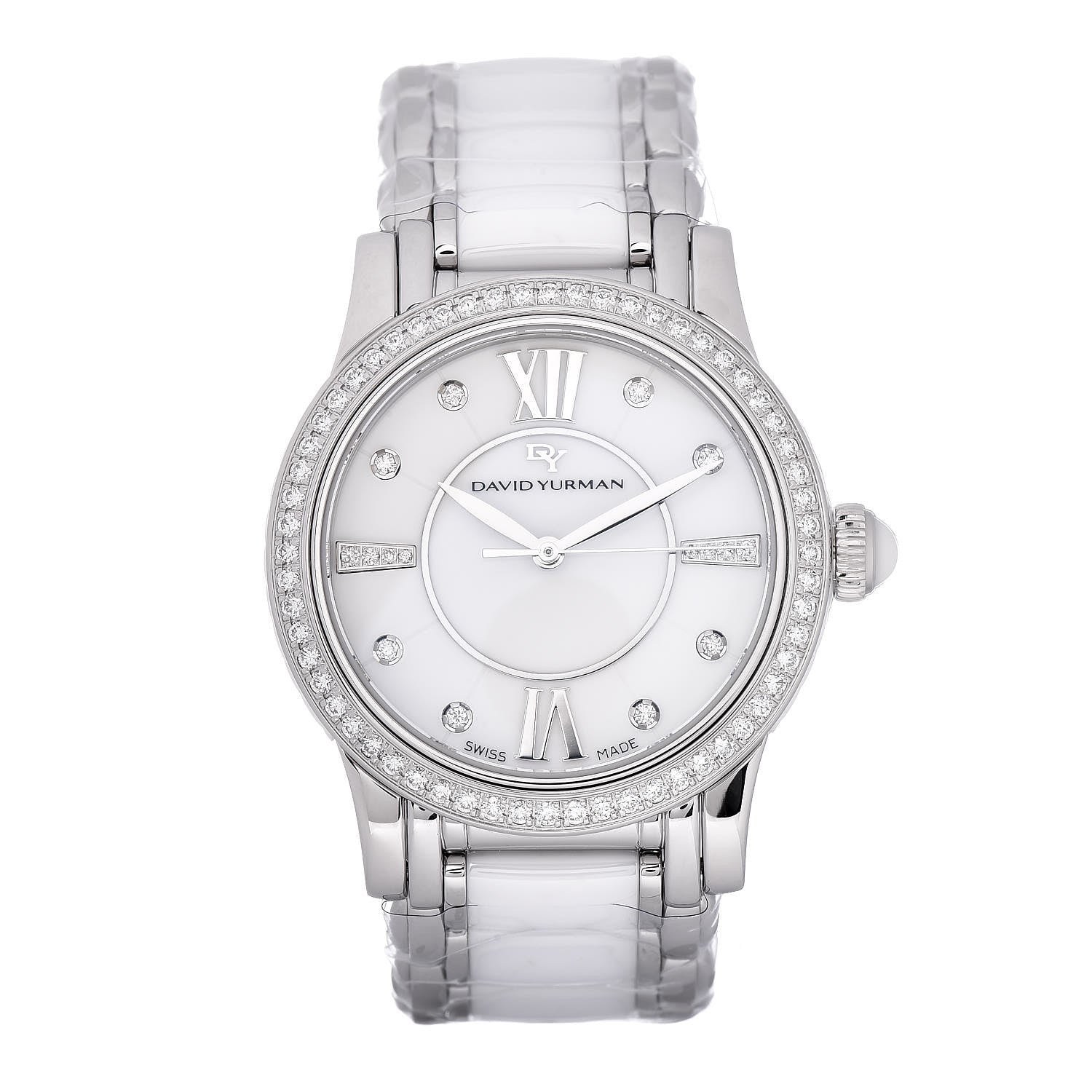 David Yurman Stainless Steel Ceramic Diamond Bezel 34mm Classic Quartz Watch White 1 of 7
