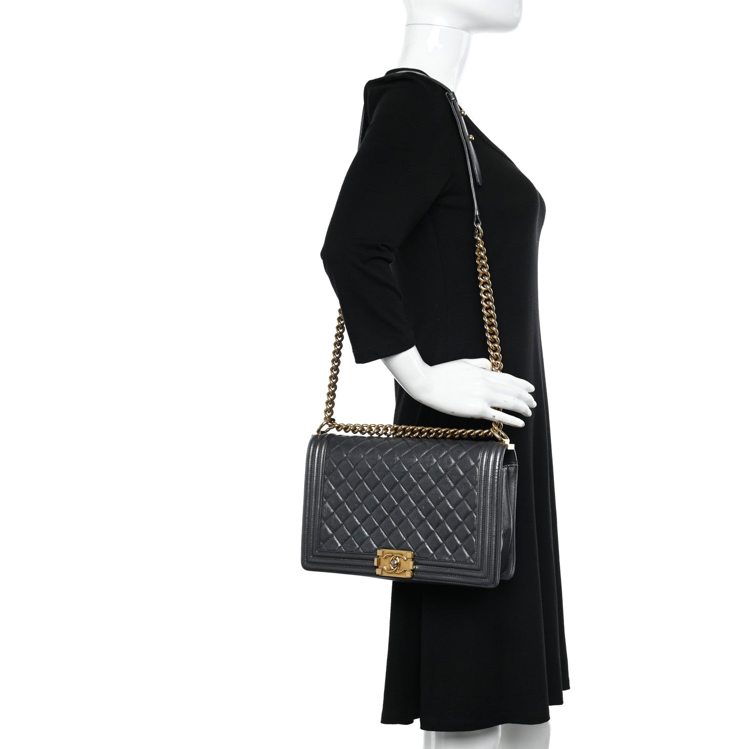 Chanel Metallic Calfskin Quilted New Medium Boy Flap Dark Grey 2 of 11